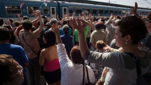 Trenul de pelerinaj este întâmpinat cu un program festiv la Sfântu Gheorghe
